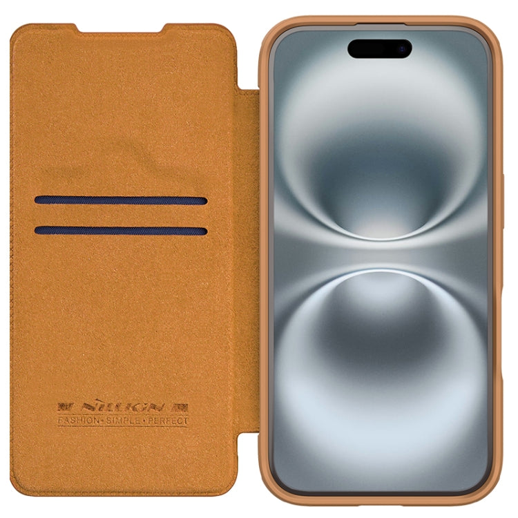 For iPhone 16 NILLKIN Qin Prop Series Flip Camera Cover Design Leather Phone Case(Brown) by NILLKIN