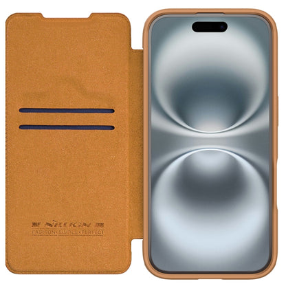 For iPhone 16 NILLKIN Qin Prop Series Flip Camera Cover Design Leather Phone Case(Brown) by NILLKIN