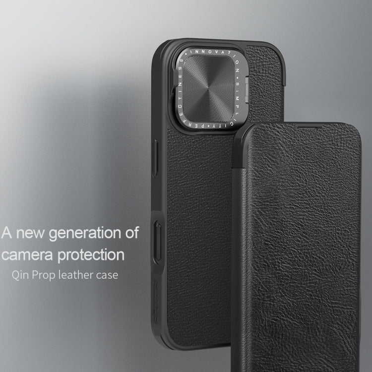 For iPhone 16 NILLKIN Qin Prop Series Flip Camera Cover Design Leather Phone Case(Brown) by NILLKIN