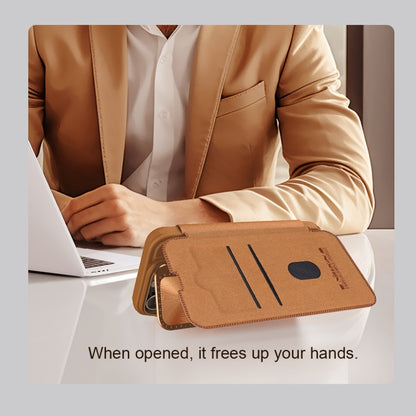 For iPhone 16 NILLKIN Qin Prop Series Flip Camera Cover Design Leather Phone Case(Brown) by NILLKIN