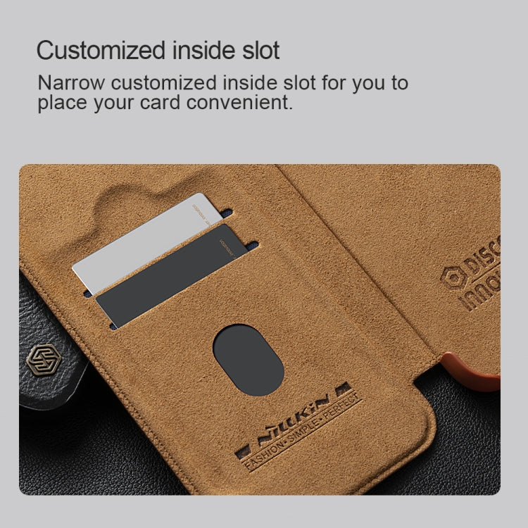 For iPhone 16 NILLKIN Qin Prop Series Flip Camera Cover Design Leather Phone Case(Brown) by NILLKIN