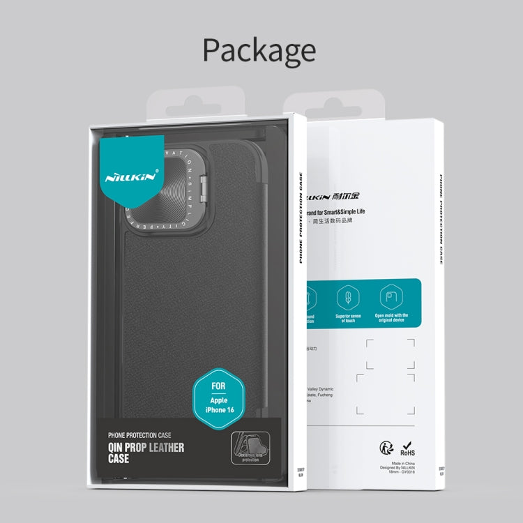 For iPhone 16 NILLKIN Qin Prop Series Flip Camera Cover Design Leather Phone Case(Black) by NILLKIN