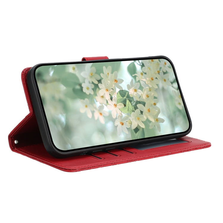 For iPhone 16e Floral Embossed Pattern Leather Phone Case(Red) by bashfashion
