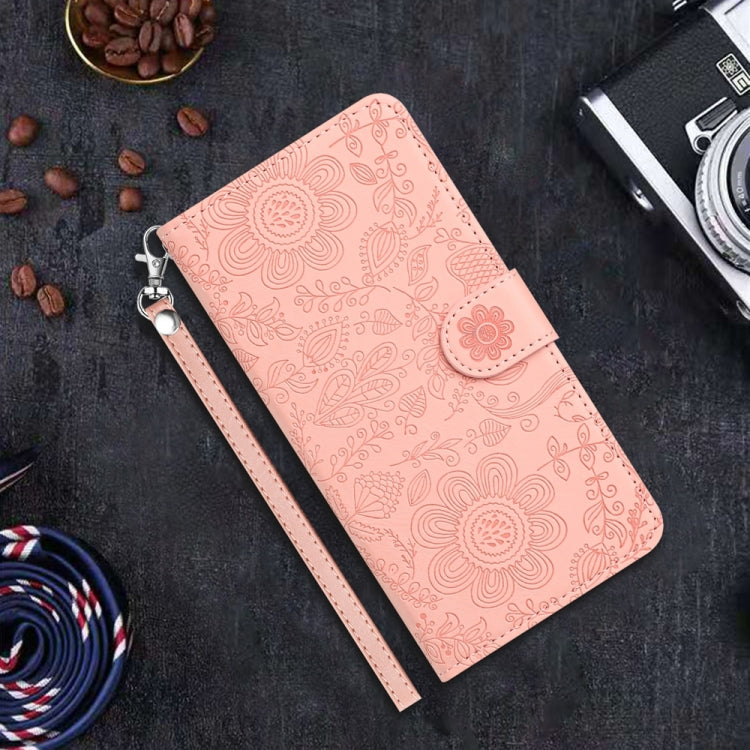 For iPhone 16e Floral Embossed Pattern Leather Phone Case(Pink) by bashfashion