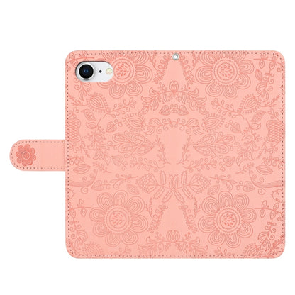 For iPhone 16e Floral Embossed Pattern Leather Phone Case(Pink) by bashfashion