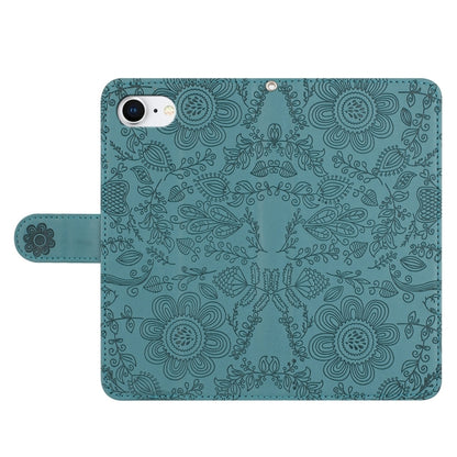 For iPhone 16e Floral Embossed Pattern Leather Phone Case(Dark Green) by bashfashion