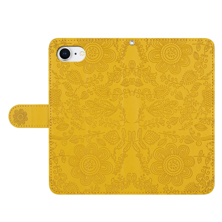 For iPhone 16e Floral Embossed Pattern Leather Phone Case(Yellow) by bashfashion