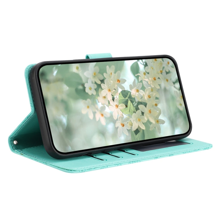 For iPhone 16e Floral Embossed Pattern Leather Phone Case(Light Green) by bashfashion