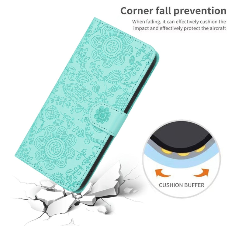 For iPhone 16e Floral Embossed Pattern Leather Phone Case(Light Green) by bashfashion