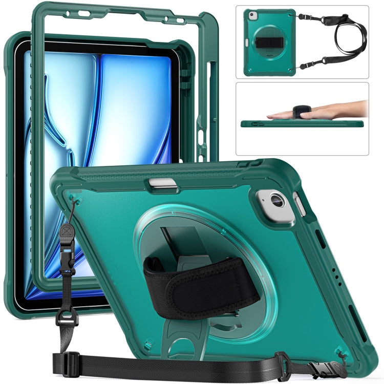 For iPad Air 11 2025 / 2024 Heavy Duty Hybrid Tablet Case with Hand Grip & Strap(Dark Green) by bashfashion