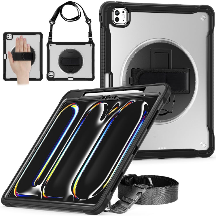 For iPad Pro 13 2025 / 2024 Heavy Duty Hybrid Tablet Case with Hand Grip & Strap(Black Transparent) by bashfashion
