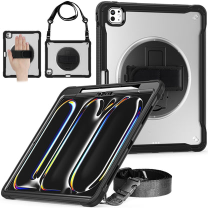 For iPad Pro 13 2025 / 2024 Heavy Duty Hybrid Tablet Case with Hand Grip & Strap(Black Transparent) by bashfashion