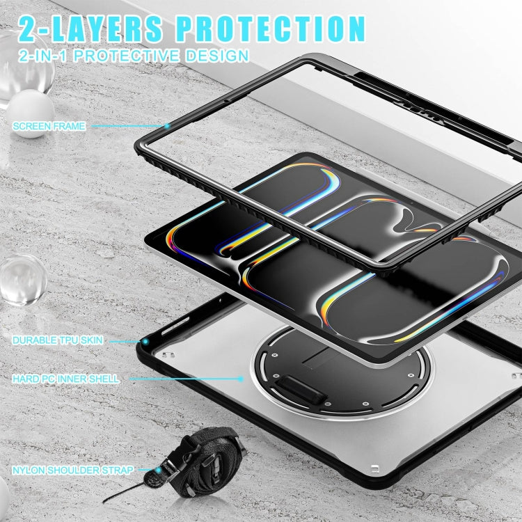 For iPad Pro 13 2025 / 2024 Heavy Duty Hybrid Tablet Case with Hand Grip & Strap(Black Transparent) by bashfashion