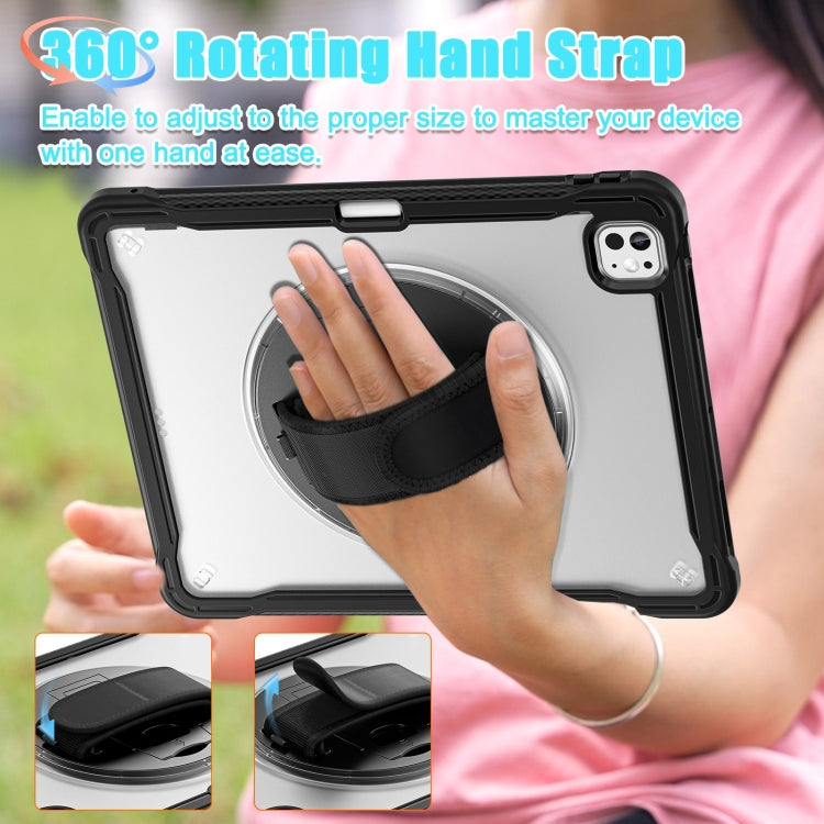 For iPad Pro 13 2025 / 2024 Heavy Duty Hybrid Tablet Case with Hand Grip & Strap(Black Transparent) by bashfashion