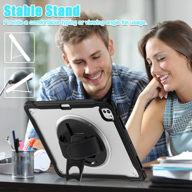 For iPad Pro 13 2025 / 2024 Heavy Duty Hybrid Tablet Case with Hand Grip & Strap(Black Transparent) by bashfashion