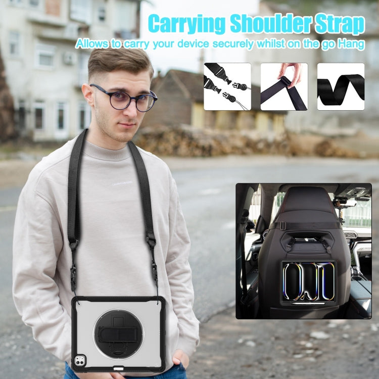 For iPad Pro 13 2025 / 2024 Heavy Duty Hybrid Tablet Case with Hand Grip & Strap(Black Transparent) by bashfashion