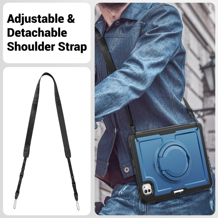 For iPad Pro 11 2025 / 2024 Honeycomb Hybrid Tablet Case with Handle Holder & Strap(Navy Blue) by bashfashion