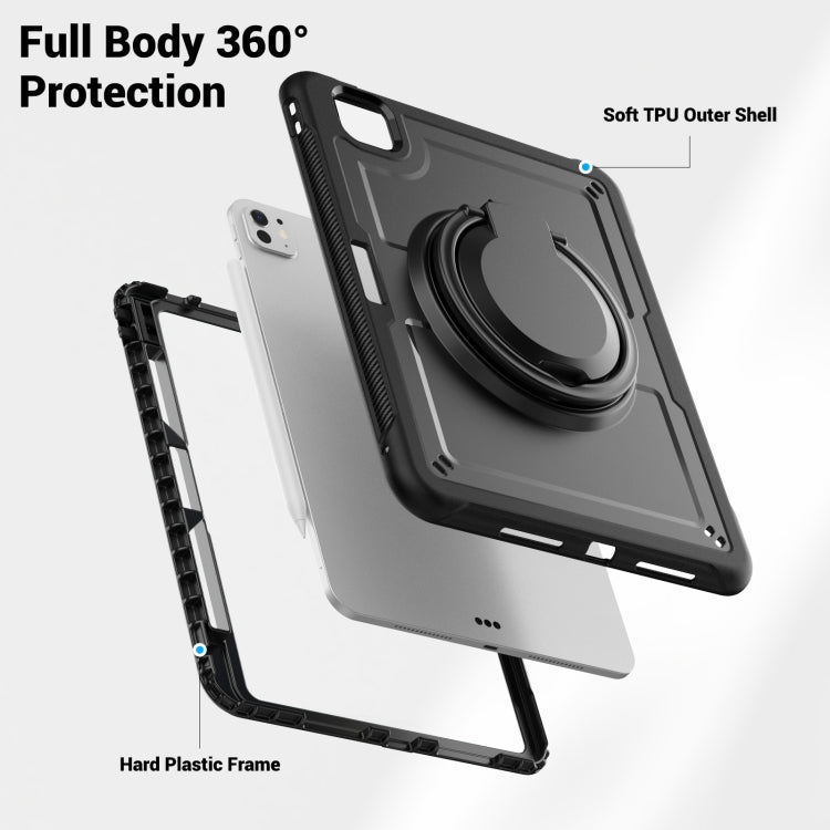 For iPad Pro 11 2025 / 2024 Honeycomb Hybrid Tablet Case with Handle Holder & Strap(Black) by bashfashion