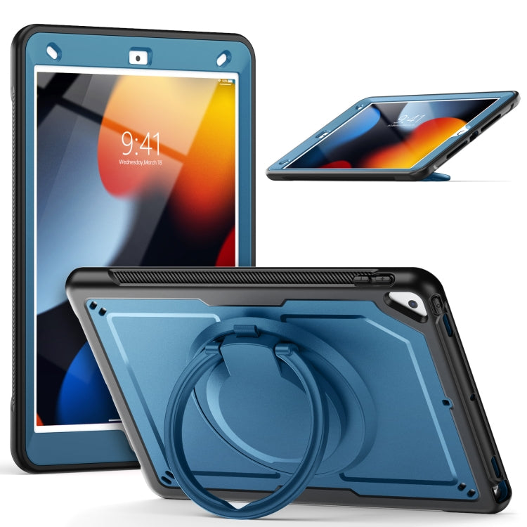 For iPad 10.2 2021 / 2020 / 10.5 2019 Honeycomb Hybrid Tablet Case with Handle Holder & Strap(Navy Blue) by bashfashion