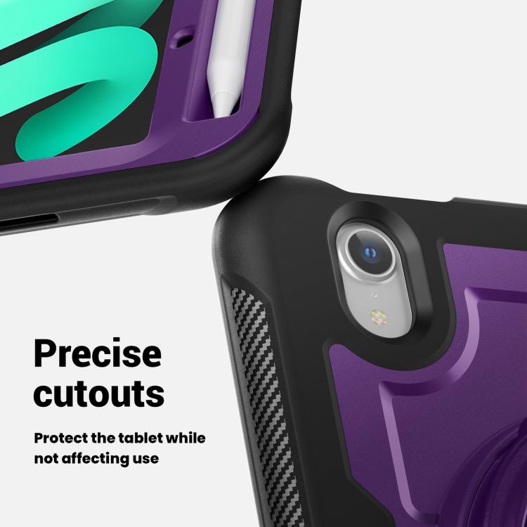For iPad mini 2024 / mini 6 Honeycomb Hybrid Tablet Case with Handle Holder & Strap(Purple) by bashfashion