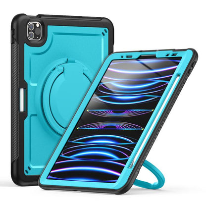 For iPad Pro 11 2022 / Air 10.9 2022 Honeycomb Hybrid Tablet Case with Handle Holder & Strap(Light Blue) by bashfashion