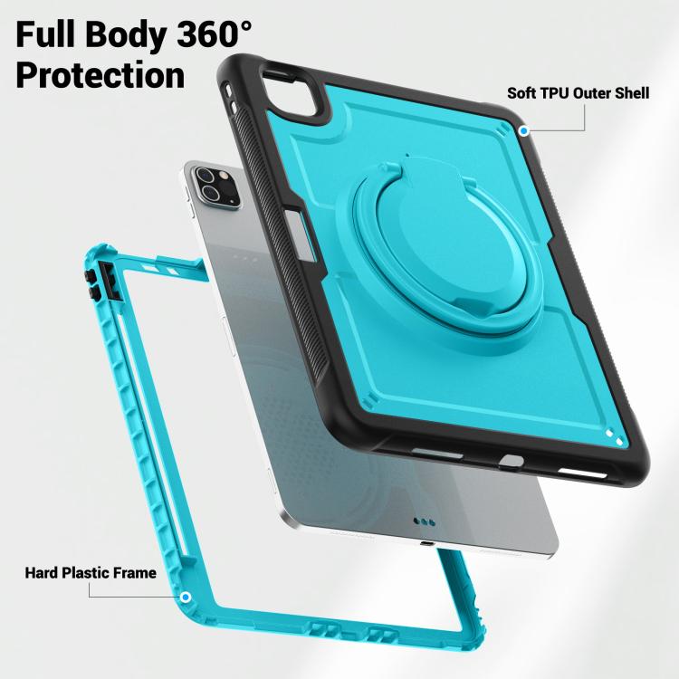 For iPad Pro 11 2022 / Air 10.9 2022 Honeycomb Hybrid Tablet Case with Handle Holder & Strap(Light Blue) by bashfashion