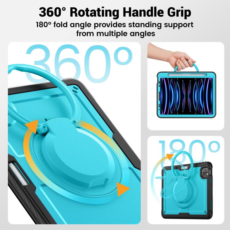 For iPad Pro 11 2022 / Air 10.9 2022 Honeycomb Hybrid Tablet Case with Handle Holder & Strap(Light Blue) by bashfashion