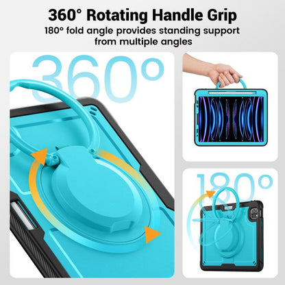 For iPad Pro 11 2022 / Air 10.9 2022 Honeycomb Hybrid Tablet Case with Handle Holder & Strap(Light Blue) by bashfashion