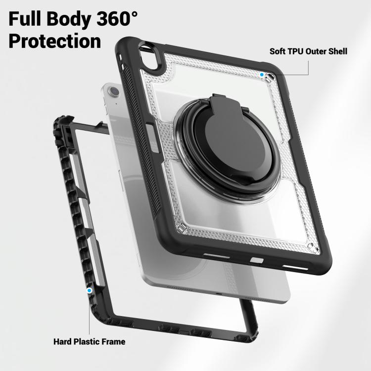 For iPad Air 11 2025 / 2024 Honeycomb Hybrid Tablet Case with Handle Holder & Strap(Transparent) by bashfashion