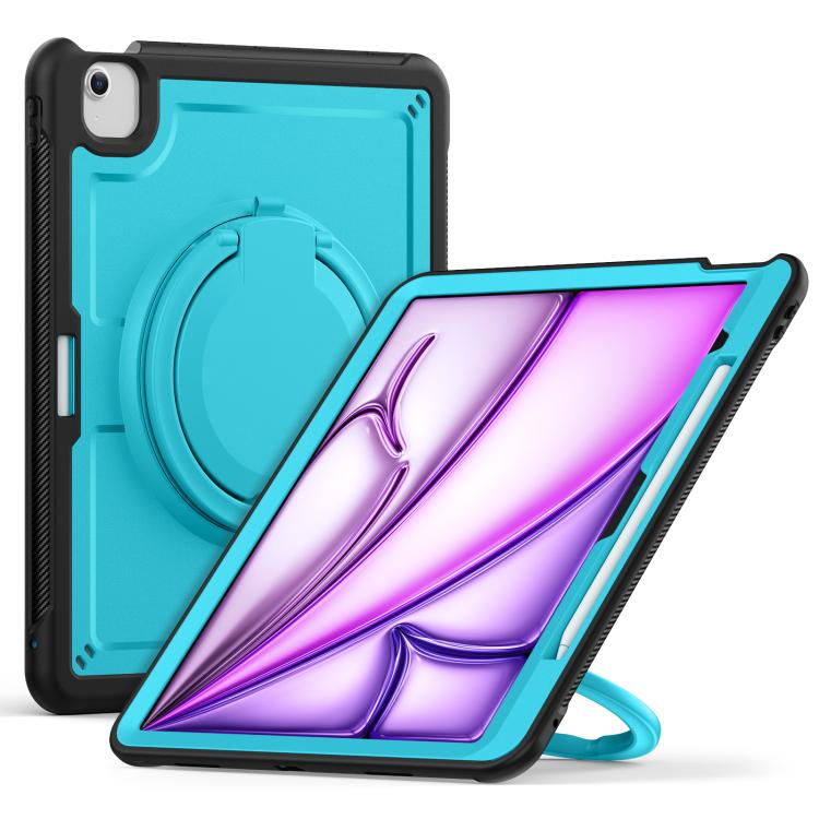 For iPad Air 13 2025 / 2024 Honeycomb Hybrid Tablet Case with Handle Holder & Strap(Light Blue) by bashfashion