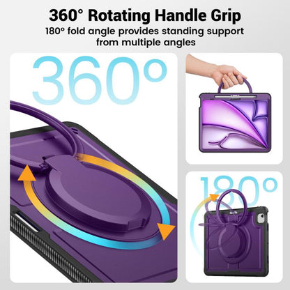 For iPad Air 13 2025 / 2024 Honeycomb Hybrid Tablet Case with Handle Holder & Strap(Purple) by bashfashion
