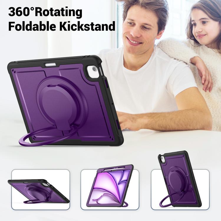 For iPad Air 13 2025 / 2024 Honeycomb Hybrid Tablet Case with Handle Holder & Strap(Purple) by bashfashion
