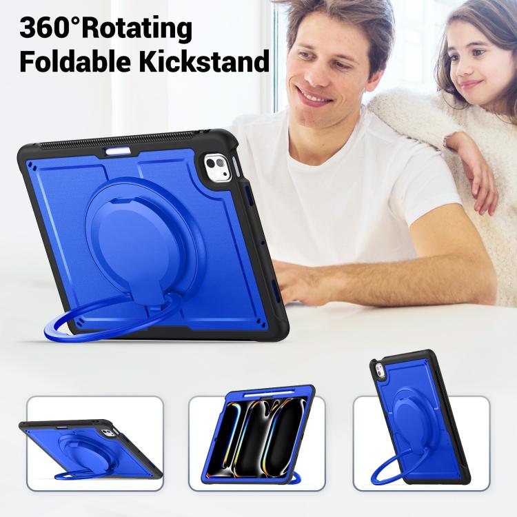 For iPad Pro 13 2025 / 2024 Honeycomb Hybrid Tablet Case with Handle Holder & Strap(Dark Blue) by bashfashion