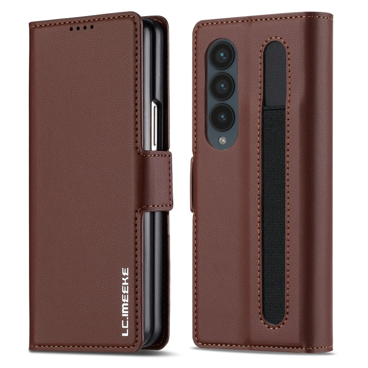 For Samsung Galaxy Z Fold4 LC.IMEEKE L1 Series Frosted Fine Texture PU Phone Case with Pen Slot, Pen Not Included(Brown) by LC.IMEEKE