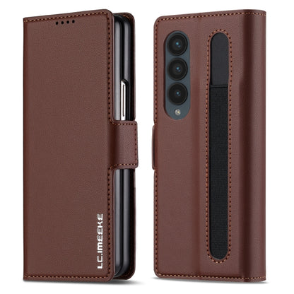 For Samsung Galaxy Z Fold4 LC.IMEEKE L1 Series Frosted Fine Texture PU Phone Case with Pen Slot, Pen Not Included(Brown) by LC.IMEEKE