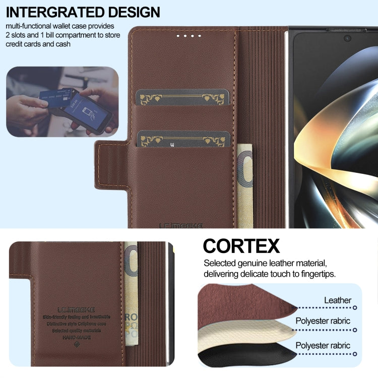 For Samsung Galaxy Z Fold4 LC.IMEEKE L1 Series Frosted Fine Texture PU Phone Case with Pen Slot, Pen Not Included(Brown) by LC.IMEEKE