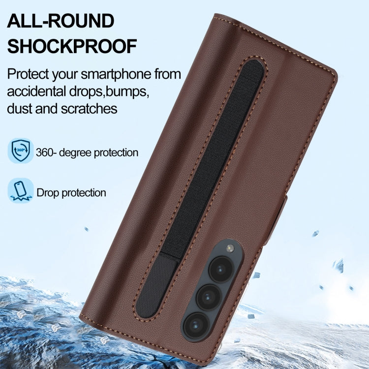For Samsung Galaxy Z Fold4 LC.IMEEKE L1 Series Frosted Fine Texture PU Phone Case with Pen Slot, Pen Not Included(Brown) by LC.IMEEKE