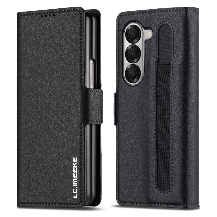 For Samsung Galaxy Z Fold6 LC.IMEEKE L1 Series Frosted Fine Texture PU Phone Case with Pen Slot, Pen Not Included(Black) by LC.IMEEKE