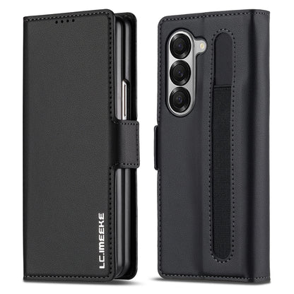 For Samsung Galaxy Z Fold6 LC.IMEEKE L1 Series Frosted Fine Texture PU Phone Case with Pen Slot, Pen Not Included(Black) by LC.IMEEKE