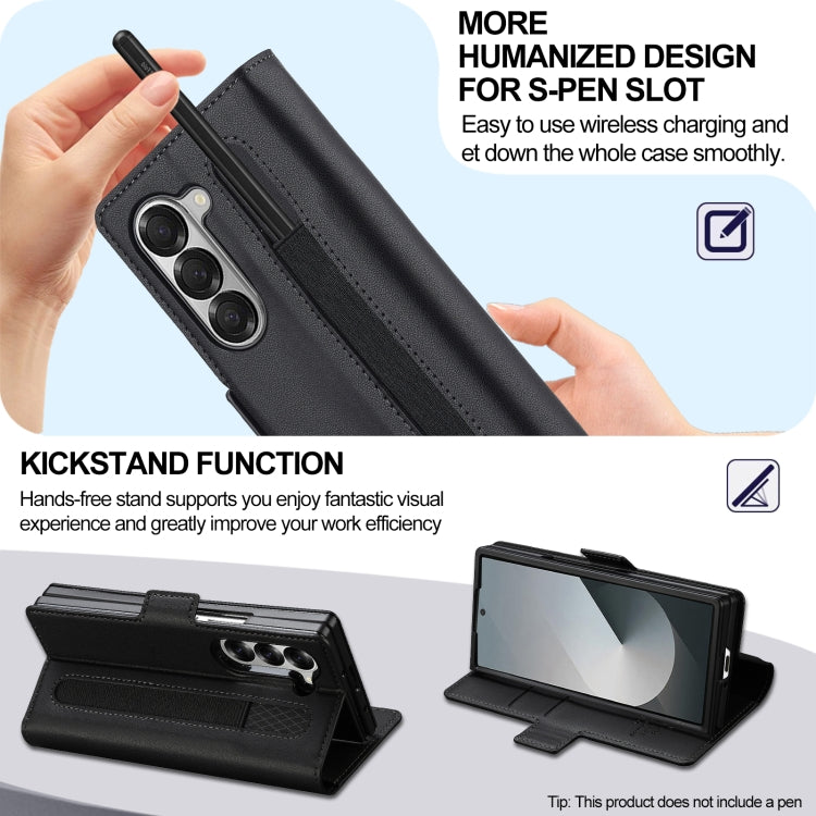 For Samsung Galaxy Z Fold6 LC.IMEEKE L1 Series Frosted Fine Texture PU Phone Case with Pen Slot, Pen Not Included(Black) by LC.IMEEKE