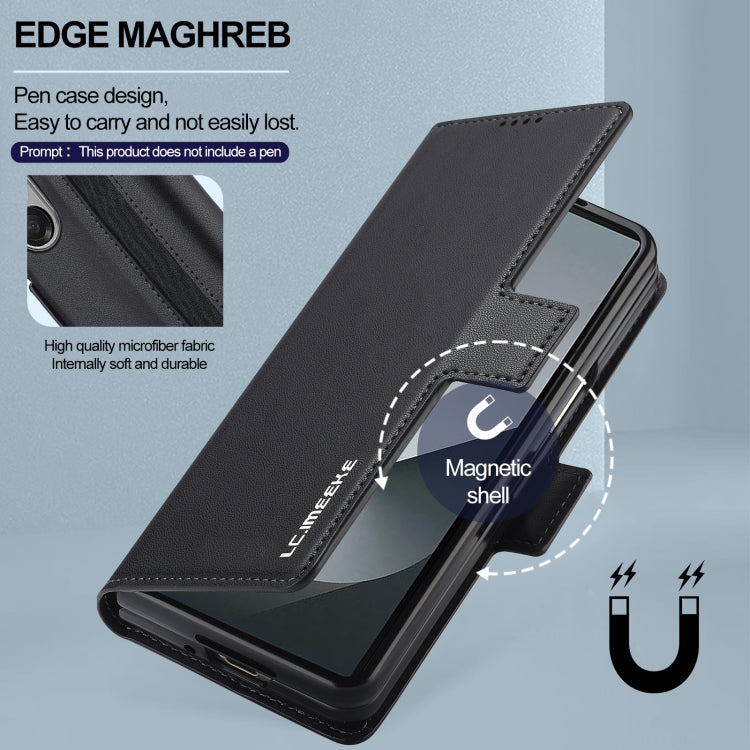 For Samsung Galaxy Z Fold6 LC.IMEEKE L1 Series Frosted Fine Texture PU Phone Case with Pen Slot, Pen Not Included(Black) by LC.IMEEKE