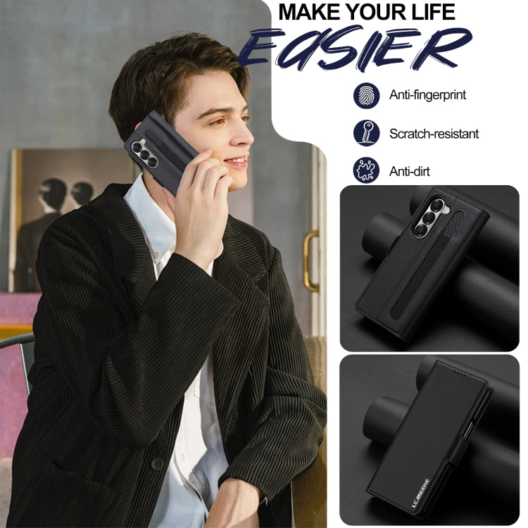 For Samsung Galaxy Z Fold6 LC.IMEEKE L1 Series Frosted Fine Texture PU Phone Case with Pen Slot, Pen Not Included(Black) by LC.IMEEKE