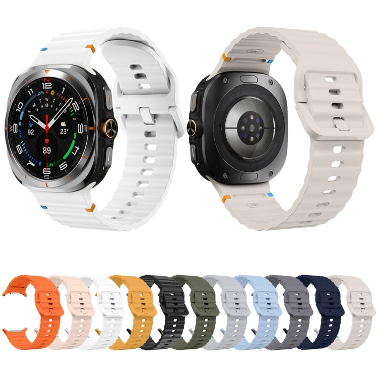 For Samsung Galaxy Watch Ultra 47mm / Ultra 2025 Wavy Grain Stitched Silicone Watch Band(White) by bashfashion