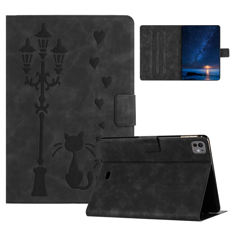 For iPad Air 11 2025 / 2024 Embossed Couple Cat Smart Tablet Leather Case(Black) by bashfashion