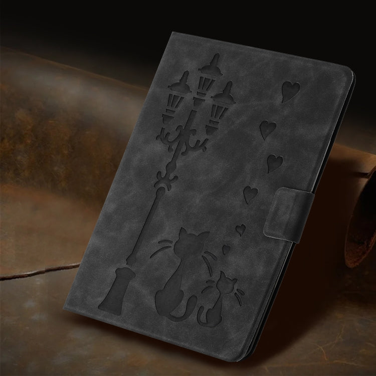 For iPad Air 11 2025 / 2024 Embossed Couple Cat Smart Tablet Leather Case(Black) by bashfashion