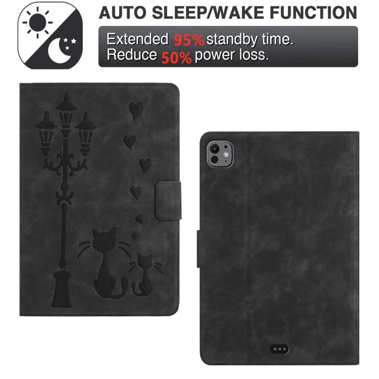For iPad Air 11 2025 / 2024 Embossed Couple Cat Smart Tablet Leather Case(Black) by bashfashion