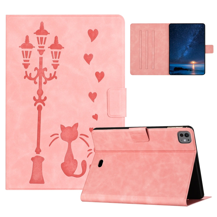 For iPad Air 10.9 2022 / 2020 Embossed Couple Cat Smart Tablet Leather Case(Pink) by bashfashion