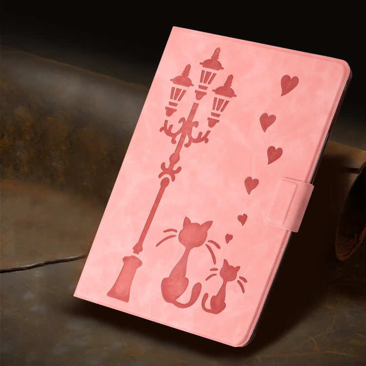 For iPad Air 10.9 2022 / 2020 Embossed Couple Cat Smart Tablet Leather Case(Pink) by bashfashion