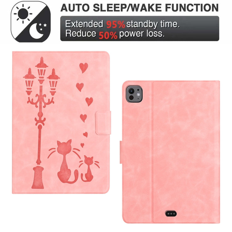 For iPad Air 10.9 2022 / 2020 Embossed Couple Cat Smart Tablet Leather Case(Pink) by bashfashion
