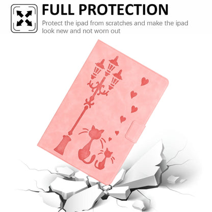 For iPad Air 10.9 2022 / 2020 Embossed Couple Cat Smart Tablet Leather Case(Pink) by bashfashion